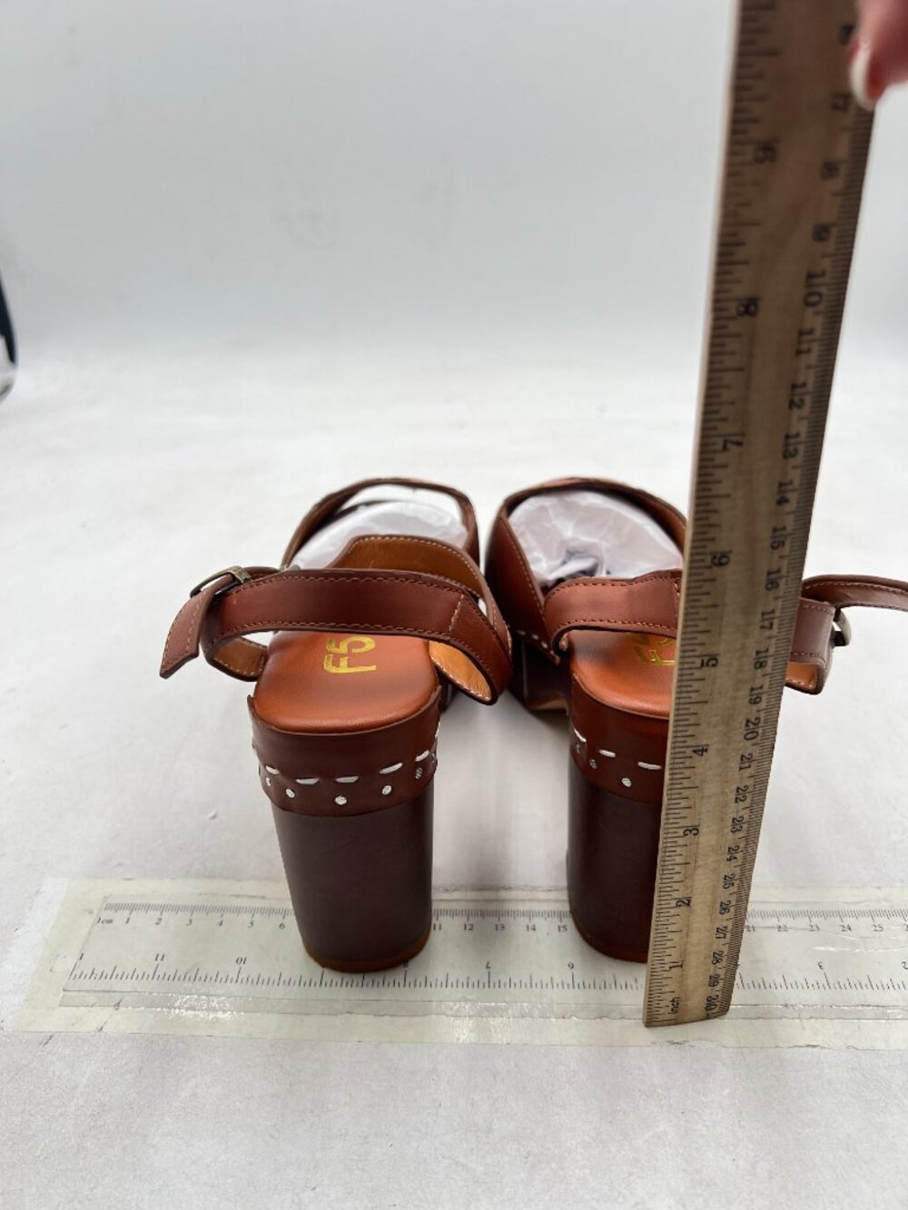 FSJ Brown Peep Toe Clog Heels Retro Platform Sandals for Women - Picture 5 of 8